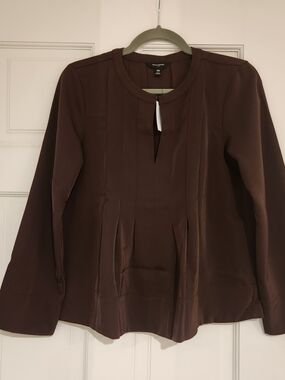 Banana Republic Dark Brown Pleated Long-Sleeve Blouse